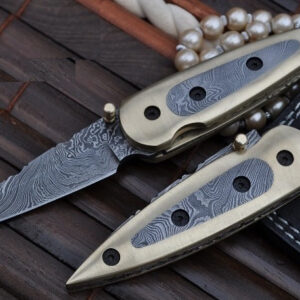 All Damascus Folding Knife Fabulous with Brass Work - Perkin