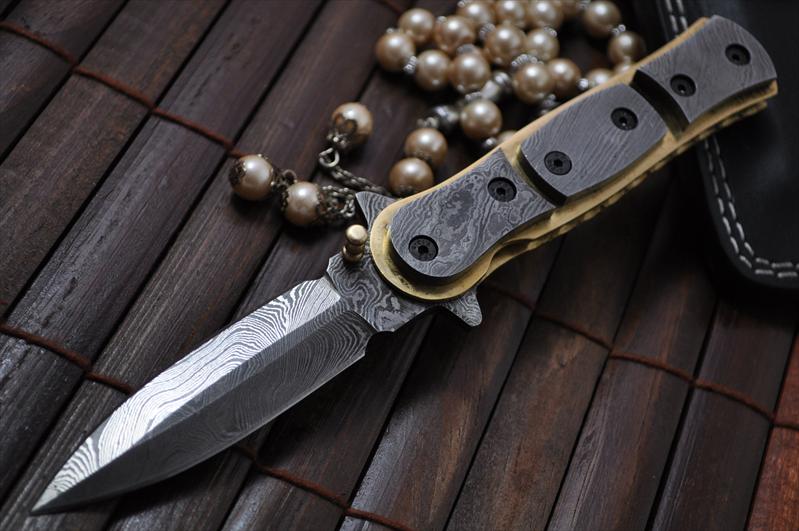 Custom Handmade All Damascus Double Folding Knife Work of Art By Mr. Koobi