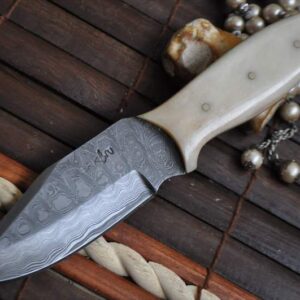 Full Tang Stunning Damascus Handmade Bushcraft Knife - Mammoth Handle