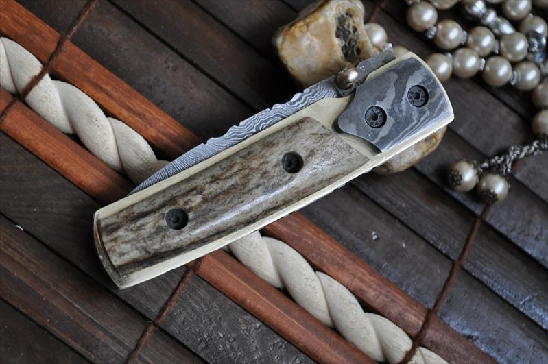 Custom Handmade Pocket Knife - Folding Knife Stag Handle