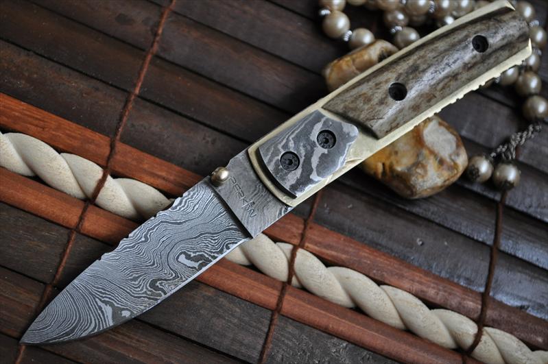 Custom Handmade Pocket Knife - Folding Knife Stag Handle