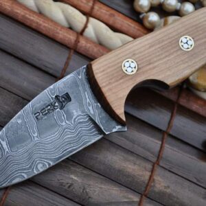 Neck Knife With Pear Wood Handle & Embossed Mosaic Pins