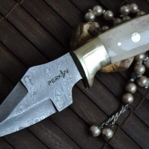 Custom Made Damascus Steel Hunter's Knife with Bone Handle