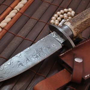 Damascus Hunting & Bowie Knife Handmade with American Stag Antler Handle