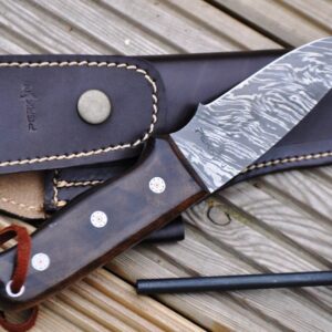 Full Tang Damascus Steel Hunting Knife With Fire Starter & Holster