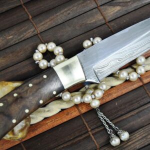 Handcrafted Beautiful Camping Knife With Burl Wood And Brass Pins Handle