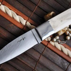 Handmade Damascus Hunting Knife With Camel Bone Handle