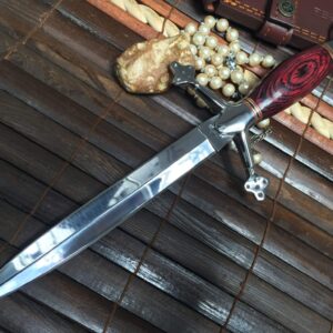 Handmade Hunting Knife with Double Edge Blade & Leather Sheath