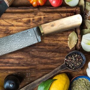 Damascus Chef Knife with Pear wood & Mosaic Pin Handle