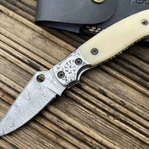Handcrafted Damascus Pocket Knife - Damascus Steel Folding Knife NGF4