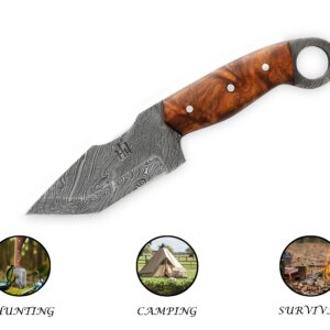 Handmade Damascus Steel Hunting Knife with Sheath Tanto Blade