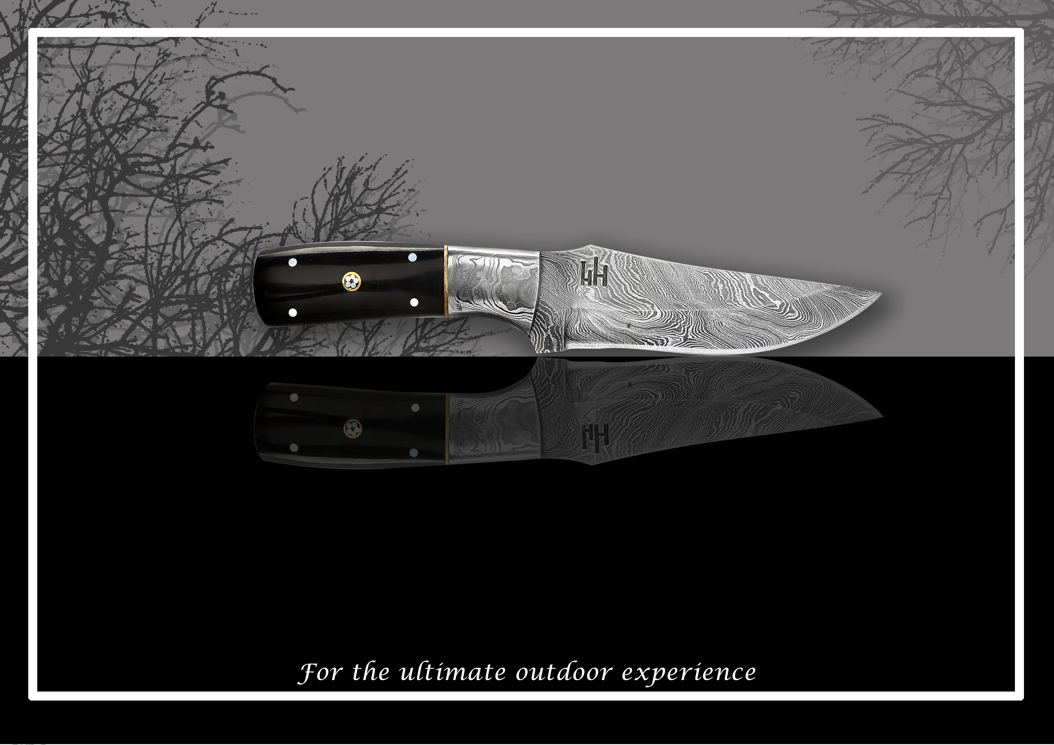 Fixed Blade Hunting Knife Damascus Steel Full Tang Buffalo Horn Handle