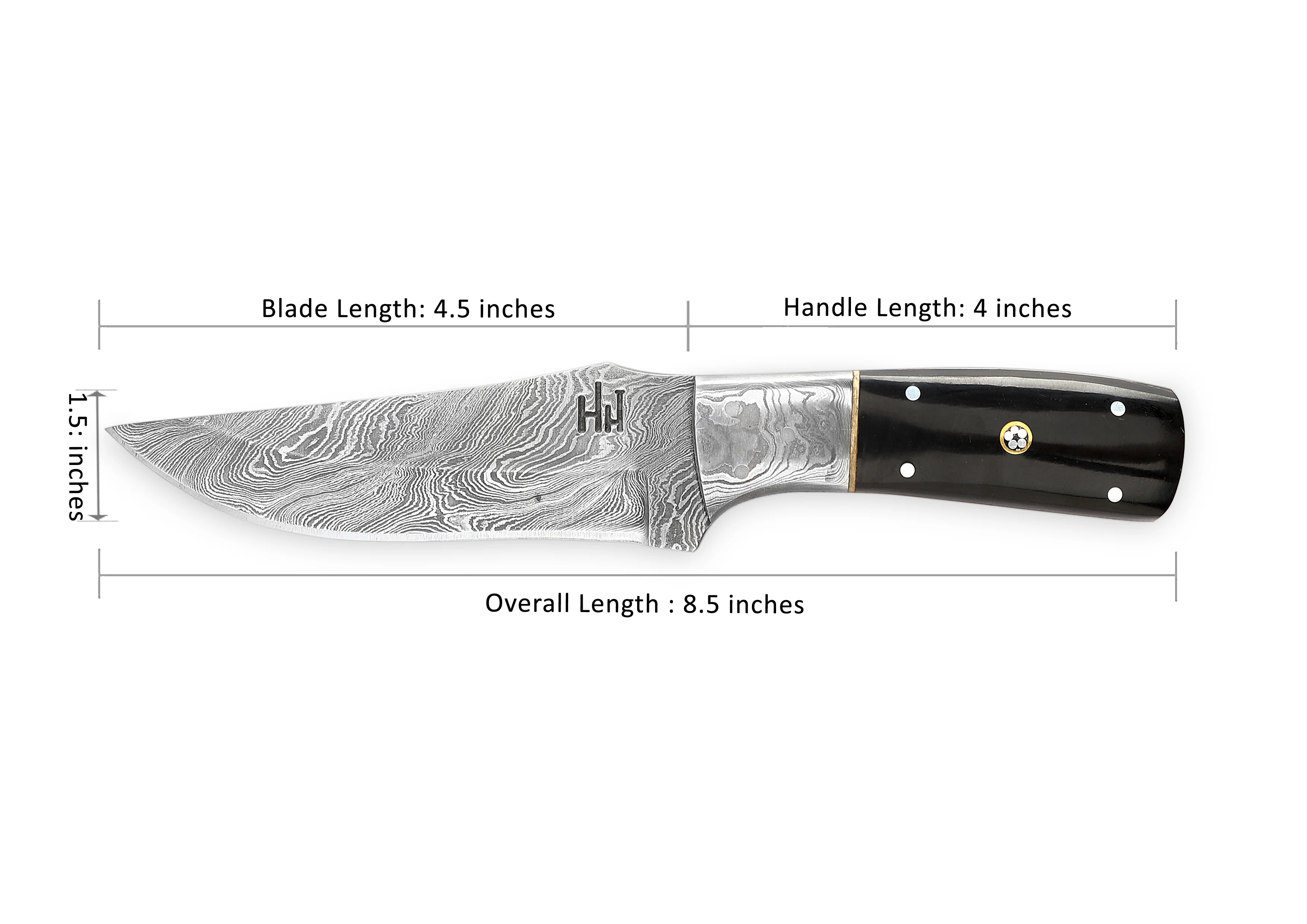 Fixed Blade Hunting Knife Damascus Steel Full Tang Buffalo Horn Handle